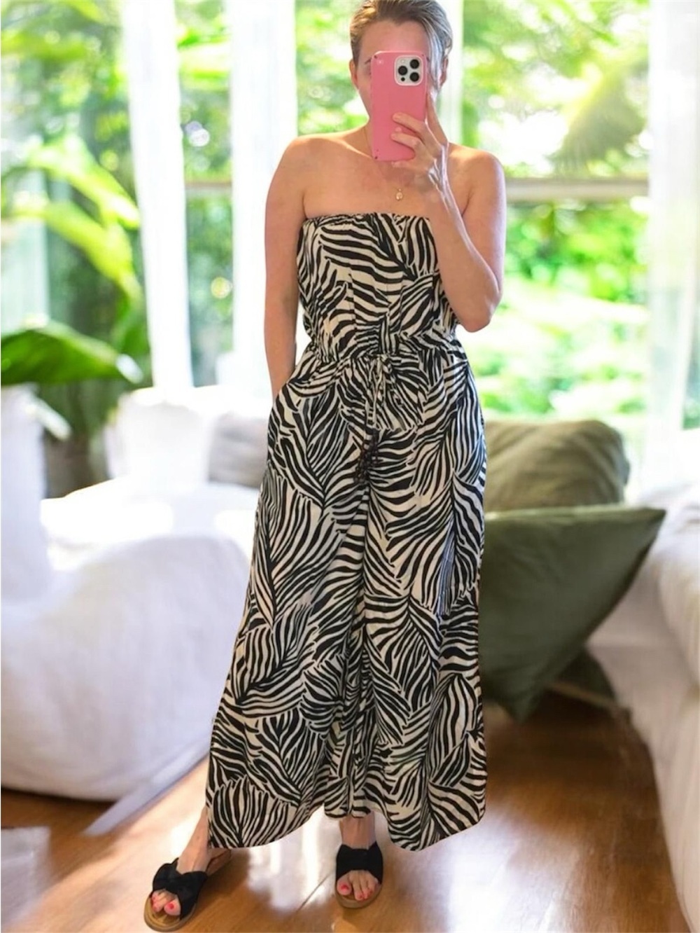 🆕 True Destinations Resort Wear Tropical Print Strapless Jumpsuit Size Large